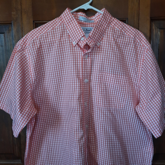 NWOT L.L. Bean Traditional Fit Wrinkle Resistant Orange Gingham Button Up Shirt - Picture 2 of 9